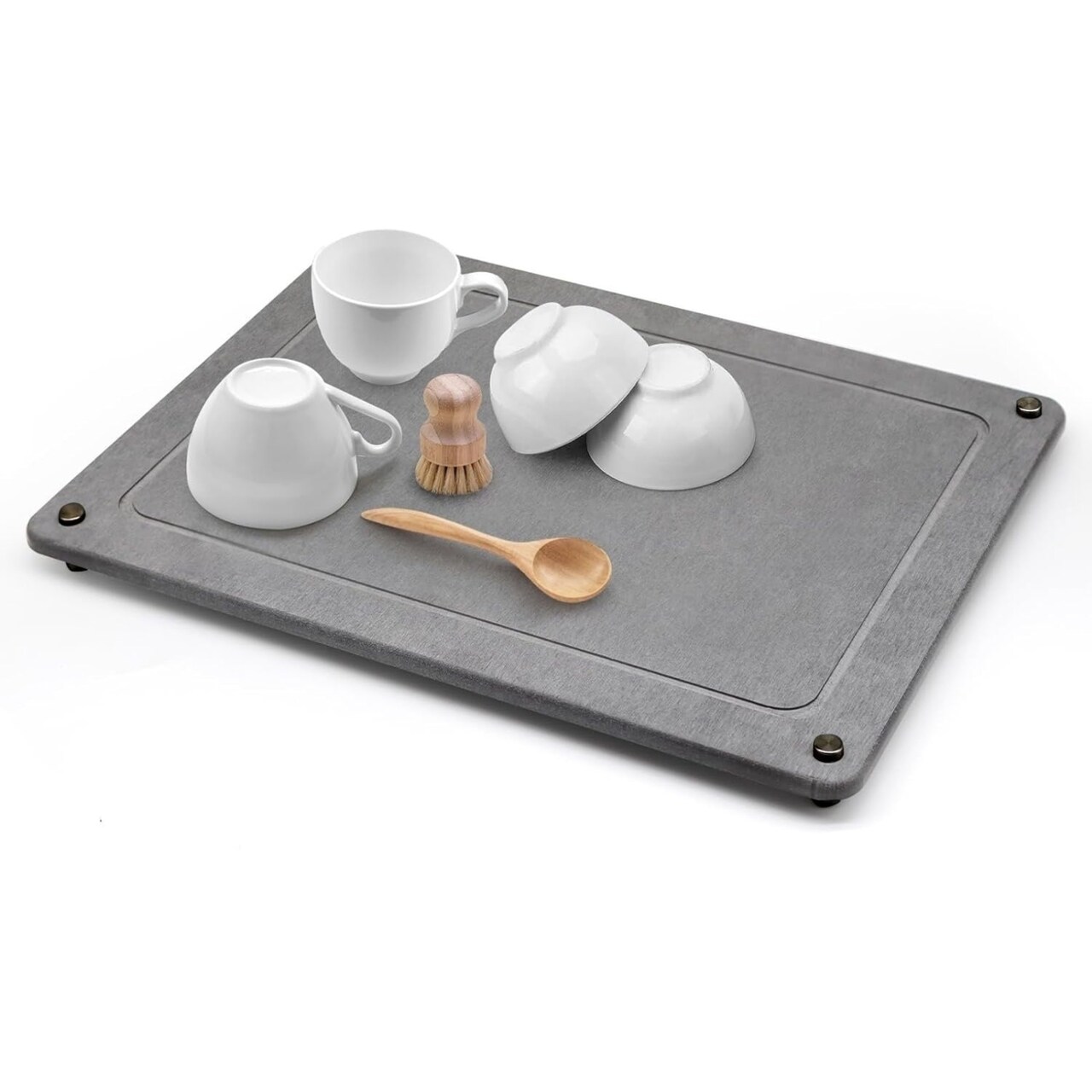 Stone Dish Drying Mats Home Dish Quick Drying Stone Pad Diatomaceous Earth Draining Mat With Anti-Slip Stainless Steel